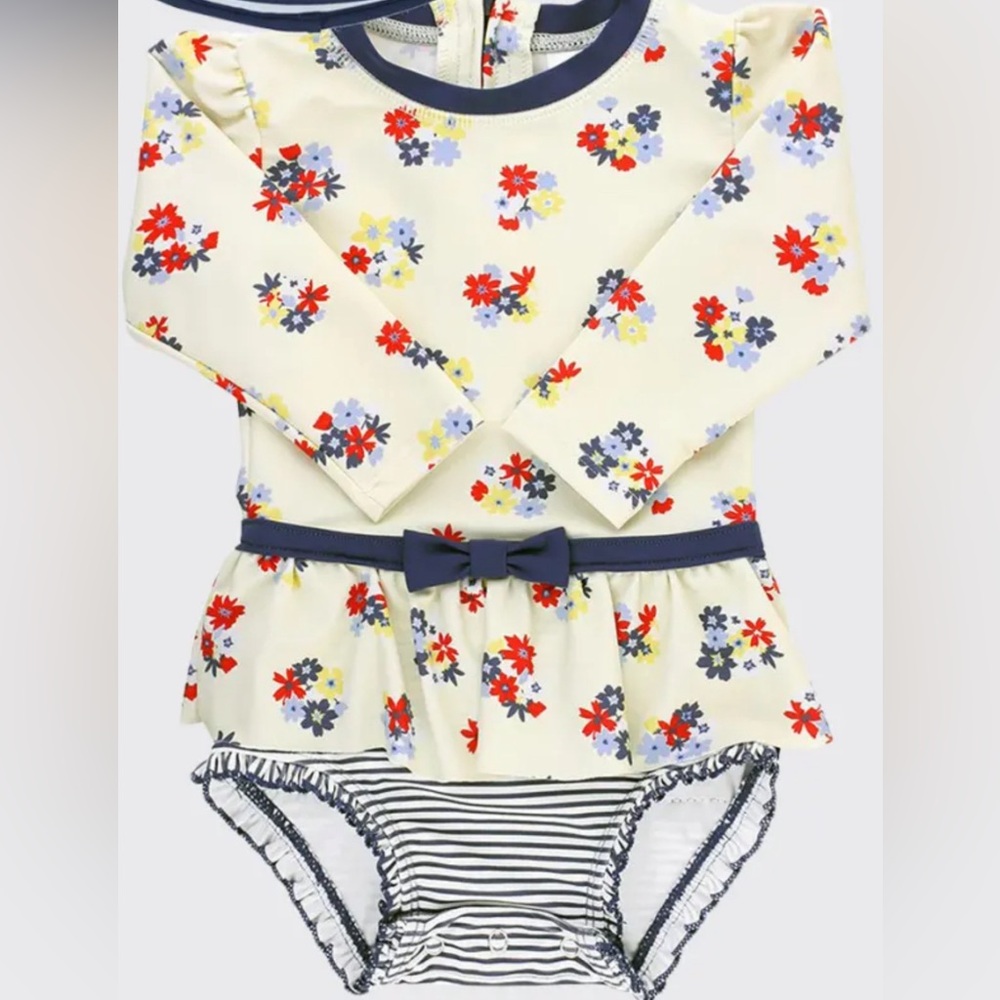 Ruffle Butts rashguard floral swim.
